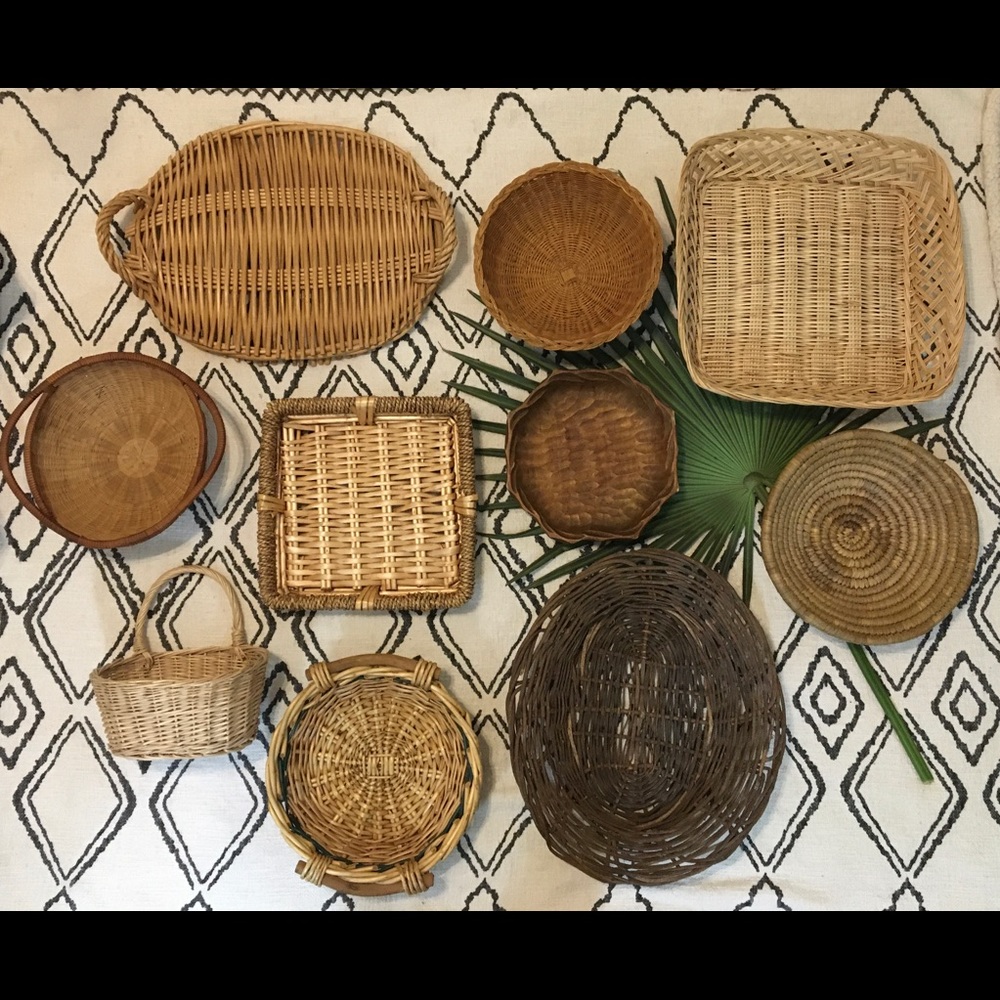 Vintage Wicker and Wood Basket Wall Bundle